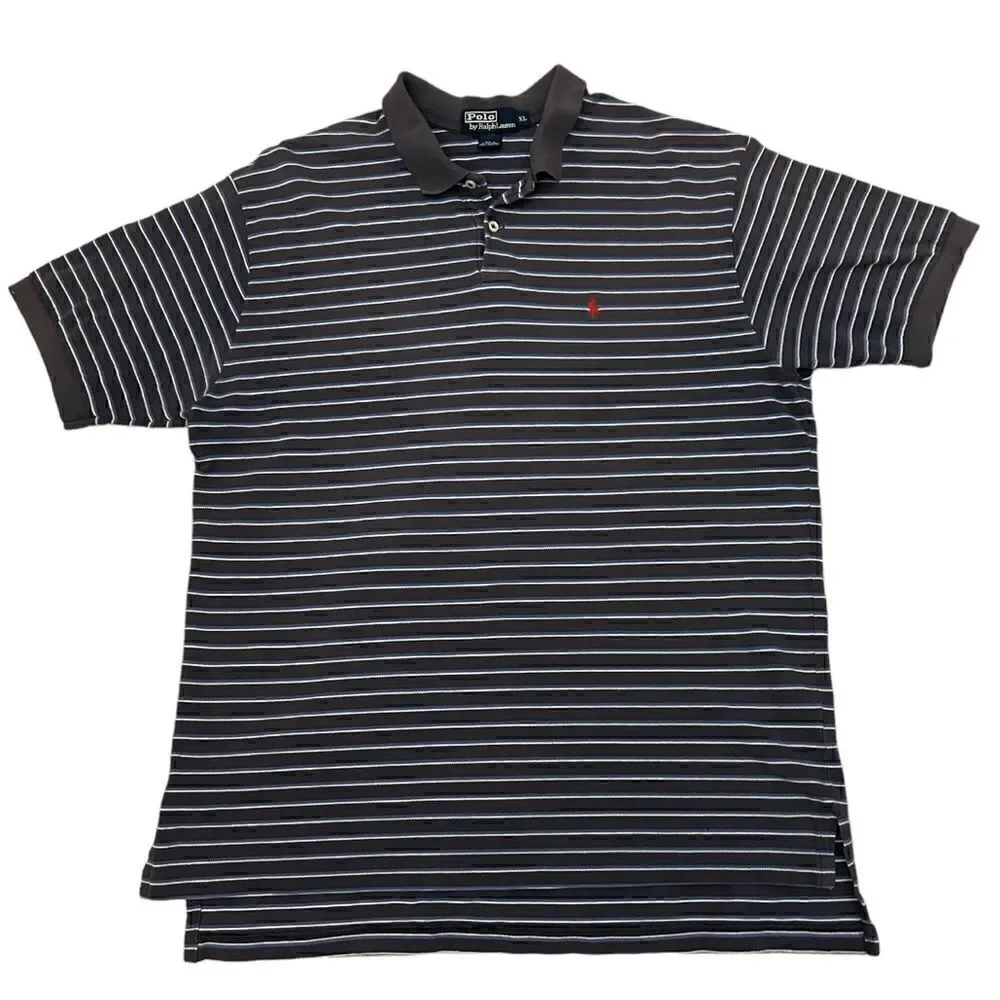 Polo Ralph Lauren 100% Cotton Navy White Striped Polo Shirt Size XL